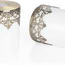 Milky White Glass Lamp Shade with Decorative Metal Pattern Elegant Metallic Accents 1-5/8" Fitter| Soft Ambient Lighting for Bedroom & Living Room