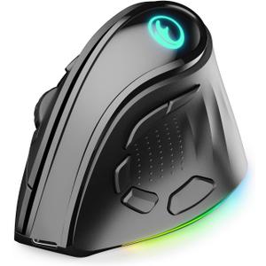 2.4G / BT/Wired Tri-Mode RGB Rechargeable G53 Wireless Vertical Ergonomic Mouse, 5 Side Buttons, Max 8400 DPI, for PC Computer Notebook Laptop, for Windows 11 10, Mac, iPad OS, Android - Black