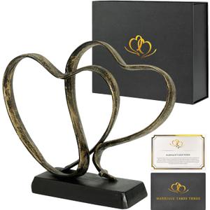 Anniversary Wedding Gifts for Couple - Two Hearts and Cross Iron Sculpture, 1st to 50th for Her and Him,Decorative Hearts Statue Includes Present Box and Poem Card