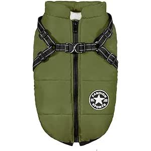 PawRoll Dog Jacket for Winter - Zipper Dog Puffer Coat with Harness - Waterproof Exterior & Warm Fleece Interior Coat/Jacket for Large to XL Dog (Green)