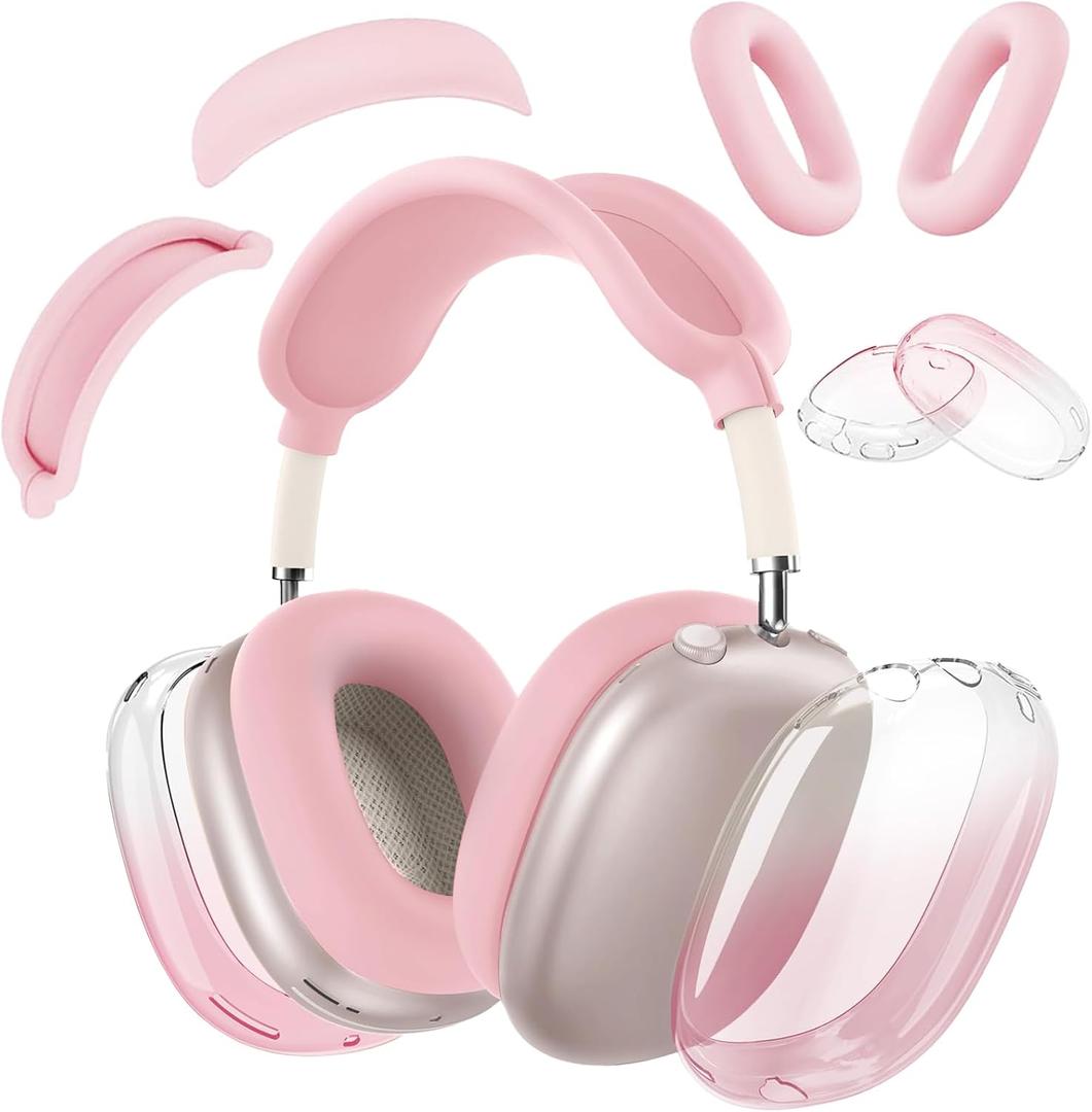 Silicone Case Cover for AirPods Max Headphones,Clear Soft TPU Ear Cups Cover/Ear Pad Case Cover/Headband Cover Transparent Accessories for Apple AirPods Max (2024/2020) (Gradient Pink)