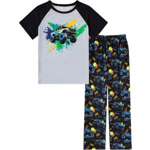 Funnycokid Boys Pajamas Size 6 5t Fall Pjs Sleepwear 2 Piece, Pickup Trucks Gray, 5-6 Years
