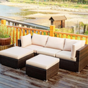 Island 5-Piece Wicker Patio Conversation Set with Beige Cushions(Cushion Covers Only)