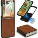 ASAPDOS Leather Folio Magnetic Case for Motorola Razr 2025 Ultra[Compatible with MagSafe],Built-in Screen Protector and PU Leather Thin Slim Protective Case Cover Brown