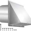 8 Inch Wall Vent,Hooded Wall Vent with Screen and Damper,Outdoor Wall Exhaust Vent Cover Exterior Wall Mount Cap for Kitchen Range Hood HVAC Duct Dryer Air Ventilation,Stainless Steel