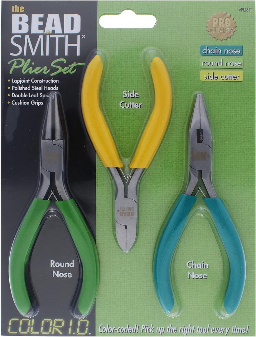 The Beadsmith Color-ID Pliers  Color Coded Set  5 Inches, 3 Piece Kit: Chain Nose, Round Nose, & Side Cutter  Tools for Jewelry Making (0.35 x 5.65 x 7.9 cm)