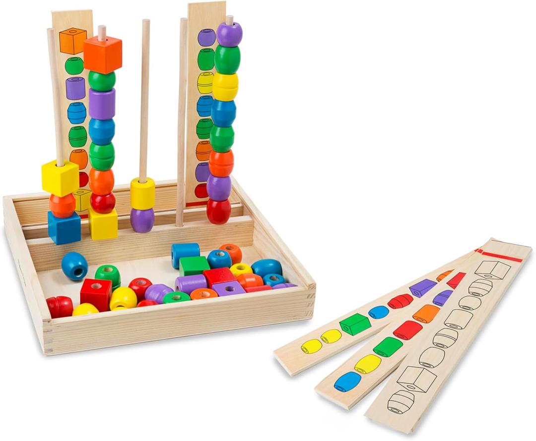 Melissa & Doug Bead Sequencing Set with 46 Wooden Beads and 5 Double-Sided Pattern Boards
