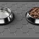 Pieviev 24''x16'' Dog Cat Food Bowl Mat, Silicone Waterproof Food Grade Pet Food Mat for Floor, High Raised Edge to Prevent Spills, Non-Slip & Easy Clean Pet Placemat for Dog & Cat Bowls, Dark Gray