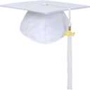 FtyFty Unisex Adult Matte Graduation Cap with Tassel Year Charm (White)