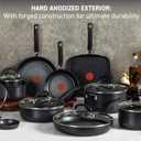 T-fal Ultimate Hard Anodized Nonstick Pots and Pans Set 14 Piece, Oven Broiler Safe 400F, Kitchen Cooking Set w/Fry Pans, Saucepans, Griddle, Dutch Oven, Dishwasher Safe, Cookware, Onyx