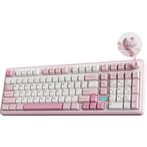 YUNZII B98 PRO QMK/VIA Wireless Mechanical Gaming Keyboard,96% Layout with Numpad and Cute Cat Knob, BT/2.4G/USB-C,Linear Switch Hot Swap Gasket,RGB for Win/Mac (Pink, Milk V2 Linear Switch)