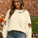 DUTUT Game Day Sweatshirt Women: Cute Football Bow Graphic Pullover Tops Casual Football Season Long Sleeve Shirt (L)