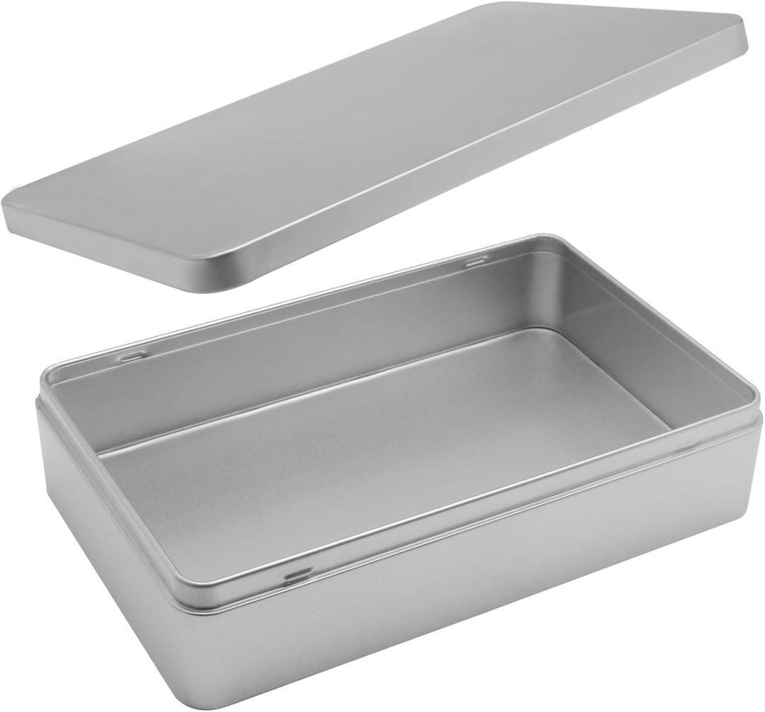 Rectangular Metal Tin, 8.5x5.3x1.9 Inch Silver Storage Tin Box for Treats, Gifts, Favors, Candle, and Crafts