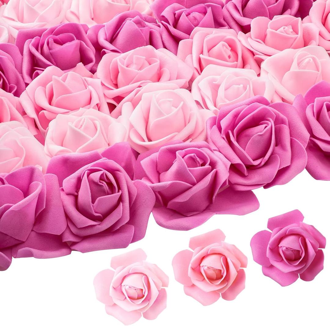 Geosar 200 Pcs Artificial Rose Flower Heads Bulk Fake Foam Roses Mini Faux Flower for Bridal Shower Wedding Flower Arrangements Centerpiece DIY(2.76 Inch, Pink Series)