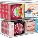 Heyuzb 2 Pack Clear Freezer Organizer Bins Stackable Storage Bins with Side Handles for Kitchen Pantry Cabinet Organzation and Storage