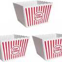 Novelty Place Plastic Red & White Striped Classic Popcorn Containers for Movie Night - 9.25" Square x 5.9" Deep (1 Pack)