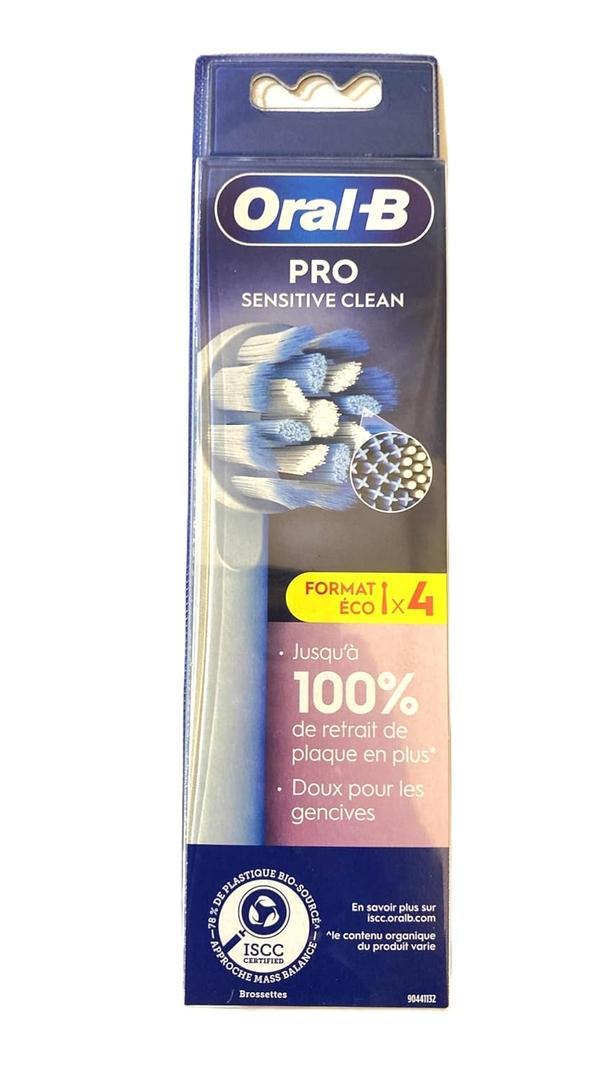 Oral-B Pro Sensitive Clean Replacement Brush Heads, Pack of 4, Extra Soft Bristles, Compatible with Oral-B Electric Toothbrush Handles (International Version) (White)