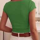 BTFBM Womens Summer Tops 2026 Ribbed T Shirts Crew Neck Short Sleeve Stretchy Ruched Slim Fit Workout Going Out Top (Green, S)