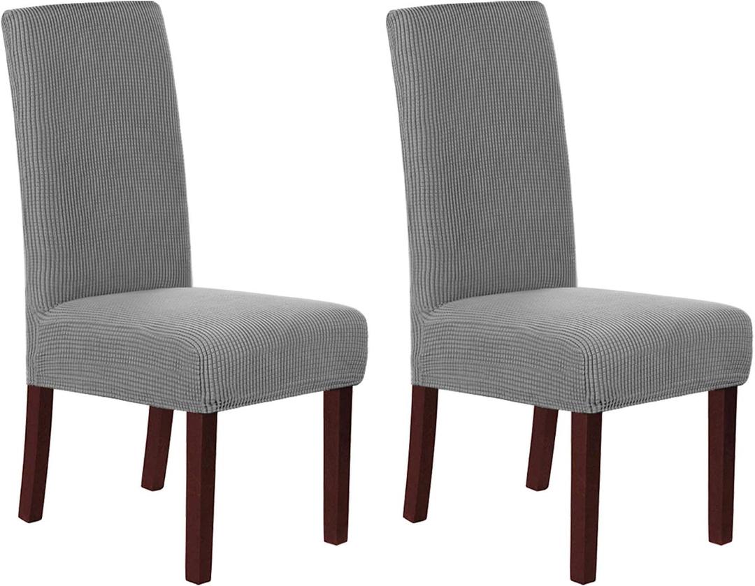 H.VERSAILTEX Stretch Dining Chair Covers Set of 2 Chair Covers for Dining Room Parsons Chair Slipcover Chair Protectors Covers Dining, Feature Textured Checked Jacquard Fabric, Dove