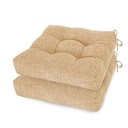 ELFJOY Chair Cushions for Dining Chairs Set of 2 Square Seat Cushion 17x17x4 inch Kitchen Chair Pads Tufted Chair Pillow with Ties and Non Slip Backing (Khaki)