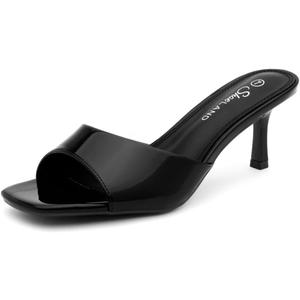 Shoe Land Women's Low Heels Stiletto Heeled Slides, Open Toe One Band Slip-On Heeled Mules Dressy Heeled Sandals for Prom, Party Wedding and Vacation