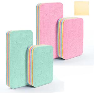 LEAVAQ Peelable Microfiber Sponges 4 Pack 12-Layer Tear Away PVA Cleaning Pads, Ultra Absorbent Non-Scratch Rainbow Sponge for Kitchen Dish, Countertop, Bathroom, Glass & Car Cleaning