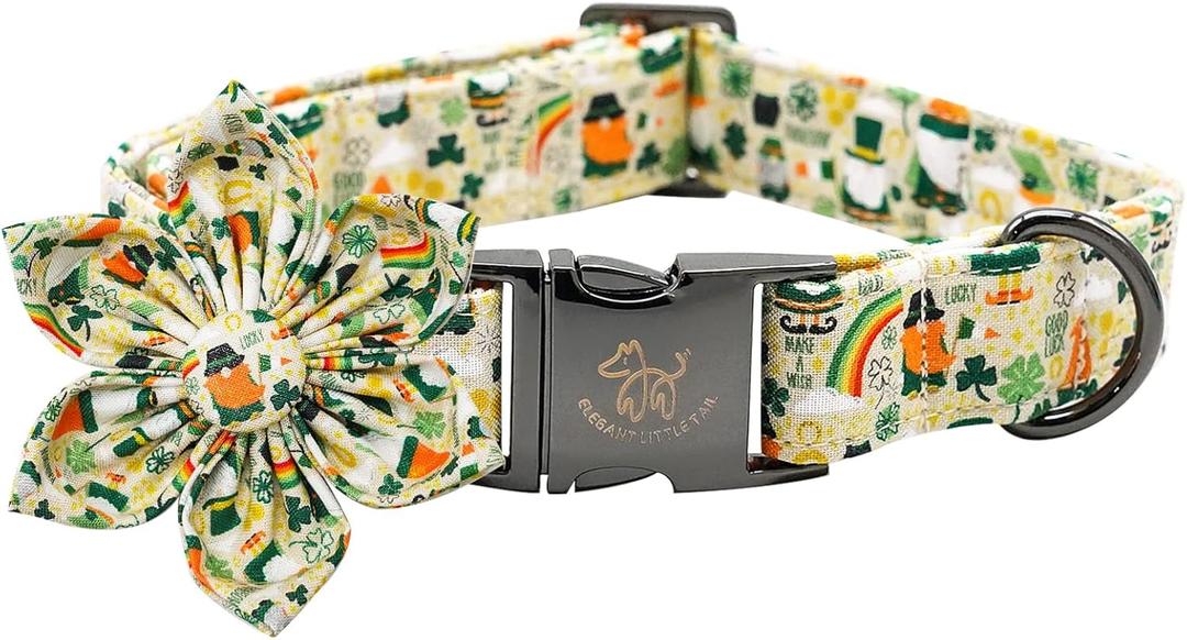 Elegant little tail St. Patrick's Dog Collar, Green Clover Dog Collars Cute Pet Gift Cute Puppy Flower Adjustable Pet Collars for Small Dogs (Small (Pack of 1), B: Gold Lucky)
