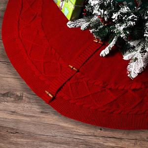 Lorehelina Knitted Christmas Tree Skirt, 48 Inch Cable Knit Design, Thick Rustic Fabric, Farmhouse Xmas Holiday Decoration, Luxury Home Party Decor Red