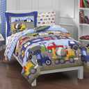 dream FACTORY Trucks Tractors Cars Boys 5-Piece Bedding Kids Construction Comforter Sheet Set, Twin Blue Red Multi