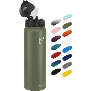 Fanhaw 32 oz Insulated Stainless Steel Water Bottle with Straw Lid, Leakproof Sports Bottle for Men, Women & Teens (Olive Green)