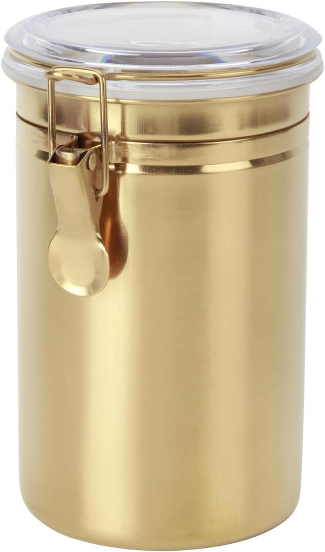 Kitchen Canister 41 oz,Airtight Stainless Steel Kitchen Food Storage Container for Coffee Beans,Beans,Tea,Flour, Cereal,Sugar.Coffee Container with Airtight Clear Lid and Locking Clamp.Gold