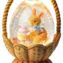 Easter Snow Globe Lantern Bunny Easter Decorations for Home with Timer Swirling Glitter, Lighted Indoor Decor Gifts with Basket Eggs, USB or Battery Operated