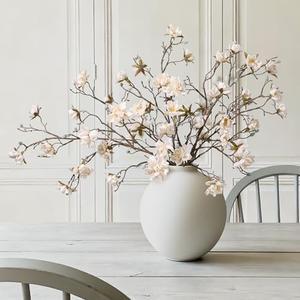 HyeFlora 3PCS Artificial Magnolia Flowers Stems for Spring Decoration, Faux Champagne Magnolia Branches with Buds, 34.5" Long Stems Floral Arrangement for Vase Pot Table Centerpiece Indoor Decor
