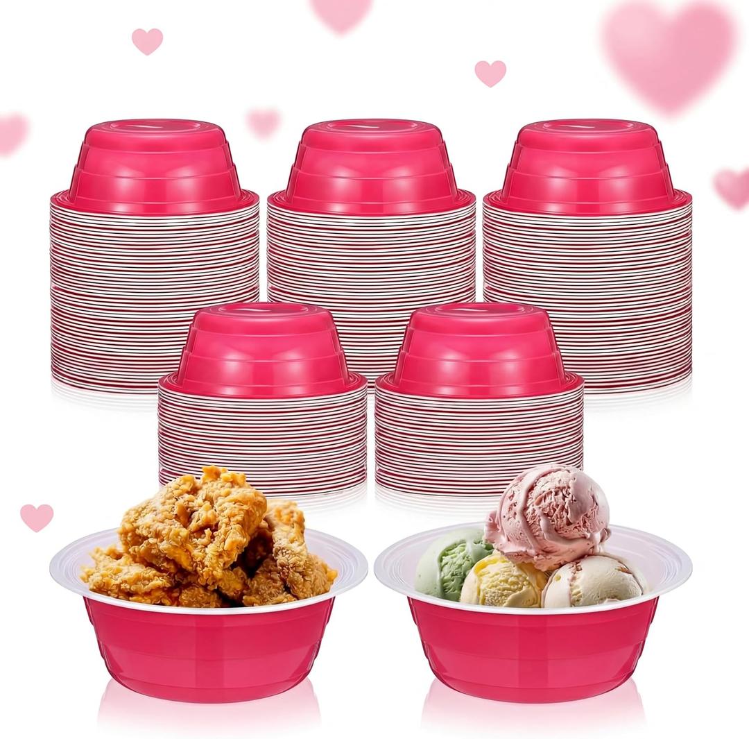 Baderke 50 Pcs Hot Pink Party Cup Bowls, 23 oz Disposable Plastic Bowls for Cold and Hot Food, Snacks, Salads and Desserts for Graduation Party Supplies, Birthday, Holiday Event