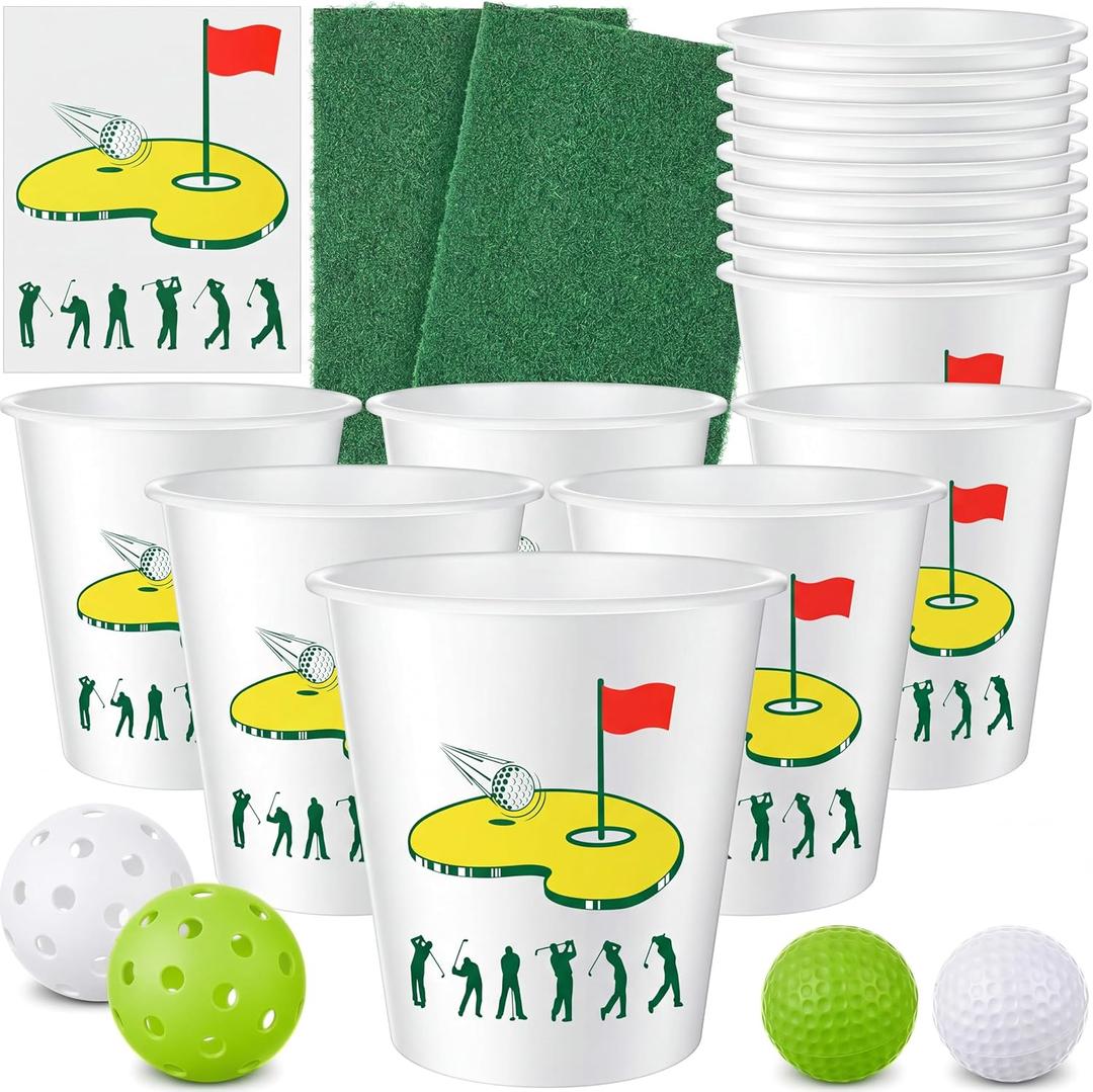 50 Pcs Golf Yard Game Set, Backyard Chipping Target Game with 12 Buckets 2 Hitting Mats 12 Balls 24 Cold Transfer Stickers, Outdoor Lawn Tailgate Games, Golf Gifts for Men Dad