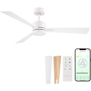 Bali Smart 3-Blade 52in Ceiling Fan 2700K-6000K CCT Selectable LED Light Kit with Remote Control and White Hardware with Reversible Blades in Natural Wood or White Works With iOS or Android App