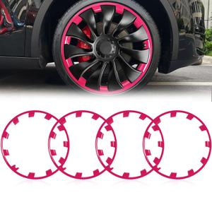 Wheel Rim Protect for Tesla Model Y 21" (2020-2024), Easy-Install Hubcaps Induction Wheel Cover, Scratch-Resistant Car Tire Trim Rings, Stylish Giftable, Brilliant Magenta 4Pcs Model Y Accessories