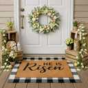 Drydiet 2 Pcs Easter Layered Coir Doormat Set He is Risen Welcome Front Door Mat with Black and White Buffalo Plaid Outdoor Rug Non Slip Porch Entryway Rug for Indoor Outdoor Farmhouse Decor