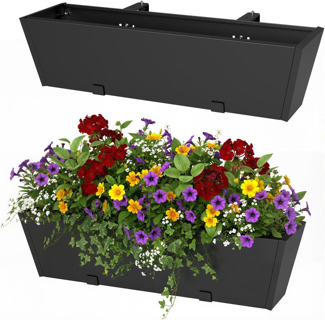 Railing Planter Box - Heavy Duty Window Boxes, 36 Deck Railing Planter Boxes with Adjustable Bracket, Deck Planters for Railing Outdoor Fence (2 Packs)