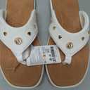 ONCAI Women's Flat Flip Flops Size 10 Summer Trendy Dressy Beach Cute Pool Vacation Essentials Sandals Studded Faux Leather White/Khaki Walking Rivet Sandalias with Waterproof Outdoor Rubber Sole