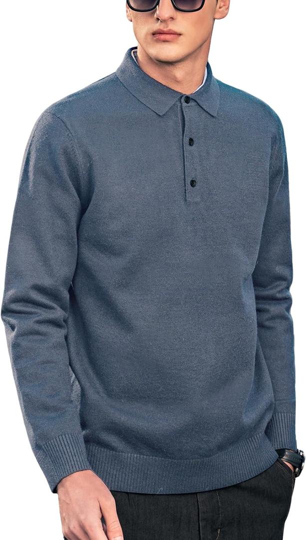 Men's Polo Sweater Fashion Collar Casual Sweater (Gray, XL)