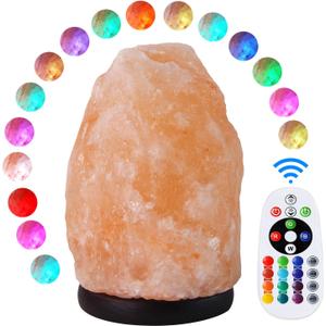 Himalayan Salt Lamp 7 Inches (5-6 Lbs) with Upgraded Remote Control, Adjustable 16 Color Changing Salt Lamp Night Light, Natural Crystal Pink Large USB Salt Rock Lamp for Home Decor