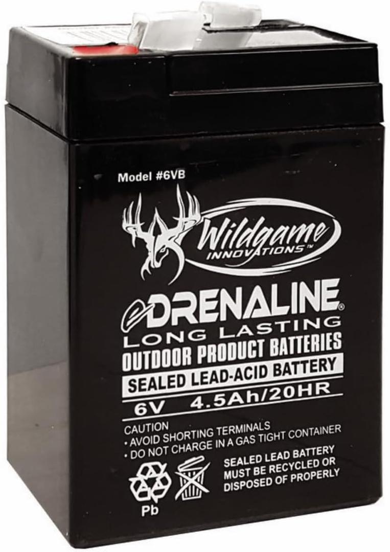 WILDGAME Innovations 6V New Version Edrenaline Rechargeable Battery for Game Feeders Outdoor Long-Lasting Sealed Lead-Acid Tab Style Rechargeable Battery (1 Count (Pack of 1))