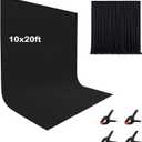 10X20ft Black Photo Backdrops for Photography, LCUIRC Two Rod Pocket Backdrops Curtain for Parties, Polyester Fabric Background with 4 Clamps for Product Protrait Photoshoot or Parties Decoration