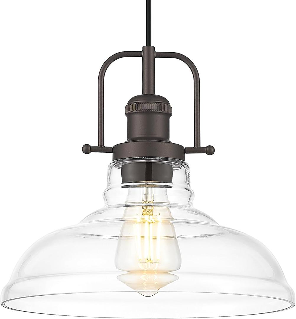 FEMILA Pendant Lights for Kitchen Island, 11" Farmhouse Hanging Light Fixture with Adjustable Height, Clear Glass Shade, Oil Rubbed Bronze, Vintage Pendant Lighting, 4FY09MP ORB