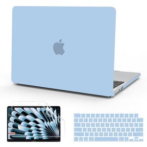 B BELK Compatible with MacBook Air 15 inch Case 2025 2024 2023 Release M4 M3 M2 A3241 A3114 A2941 Liquid Retina Display, Matte Plastic Hard Shell Case + Keyboard Cover + Screen Protector, Airy Blue