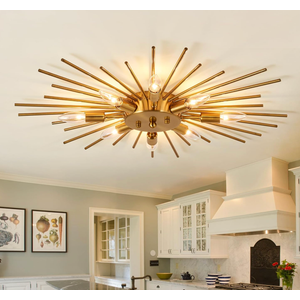 Semi Flush Mount 8 Light Ceiling Light Modern Metal Ceiling Lighting Gold Light Fixture Chandelier for Farmhouse Kitchen Dining Room Bedroom Hallway Living Room.