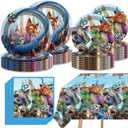 Zootopia2 Party Tableware, 20 Plates and 20 Napkins and Tablecloth 70.2'' x 42.1'' Zootopia Party Birthday Party Decorate Supplies