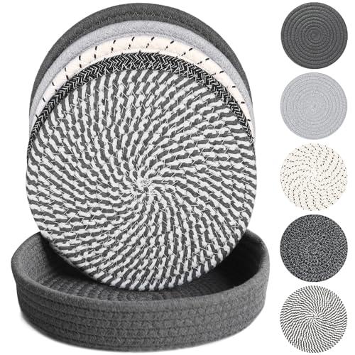 KITLAB 10 Inch Trivets for Hot Dishes, Hot Pots and Pans, Extra Large Thick Heat Resistant Large Coaster, Hot Pads, Kitchen Essentials, Pot Holders for Countertop with Storage Basket, 5 Pcs