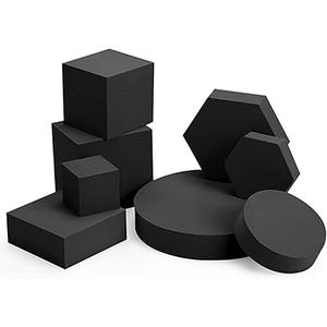 8PCS Geometric Cube Photo Props Set, Hard Foam Photography Background Props for Goods, Crafts, Lipstick, Jewelry, Cosmetics, Makeup Tools, Food (Black)